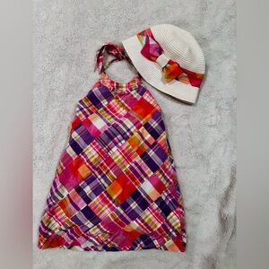 Janie and Jack Multicolor Plaid Halter Dress with Hat